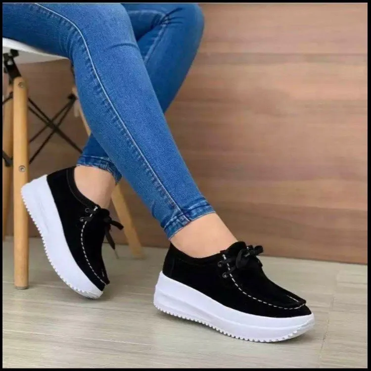 

New Spring Autumn Women Shoes Platform Flats Sneakers Women Suede Leather Women Casual Shoes Lace Up Heels Creepers