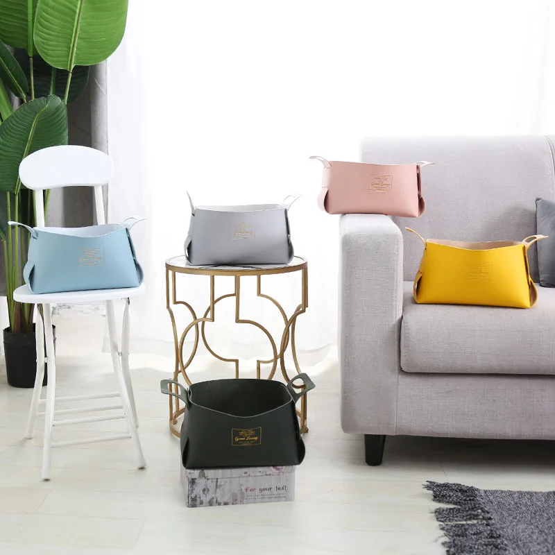 

Cube Laundry Basket Storage Leather Folding Sundries Cosmetics Storage Bag Organization Organizer Box Handy Case Nordic Desktop