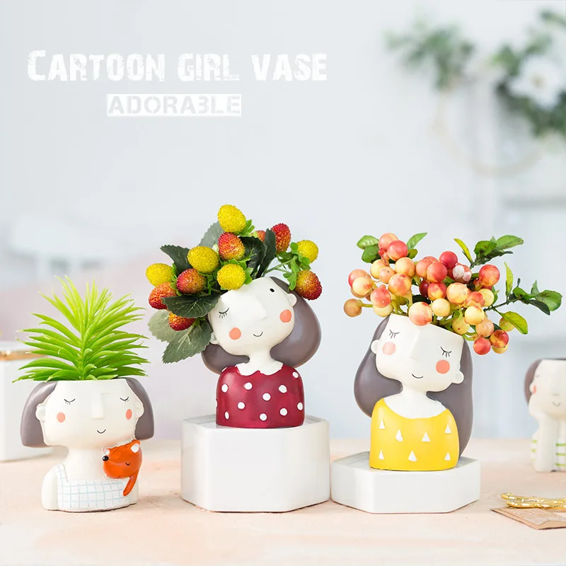 

Resin Flower Pot Cute Vase Simulation Plant Potted Decoration Dessert Shop Office Desktop Girl Flower Ornaments Home Decoration