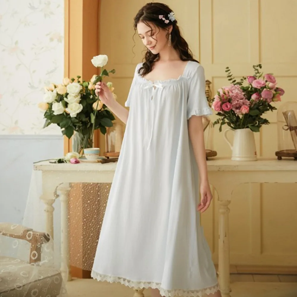 

Fdfklak Women Nightgown Cotton Woman Summer New Short Sleeve Princess Nightgown Sleepwear Dress Nightshirts White Nightwear
