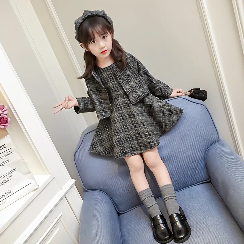 Детский комплект для девочек зимняя куртка одежда малышей клетчатое шерстяное