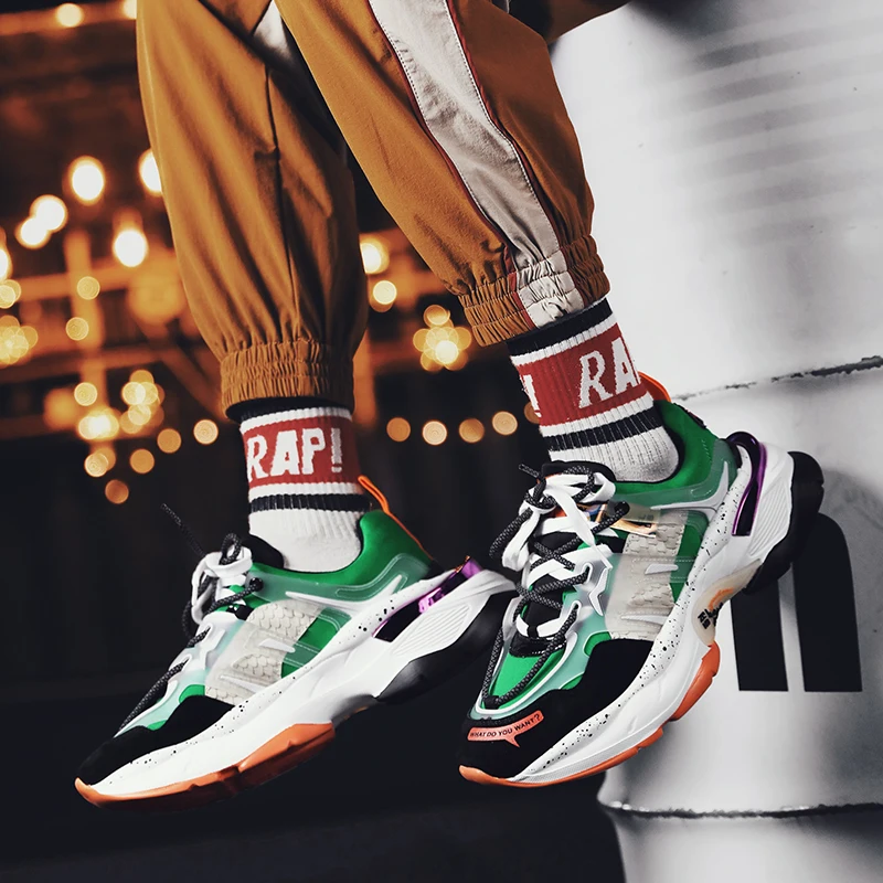 Уличная мода трендовые кроссовки Мужская обувь цветные на платформе с