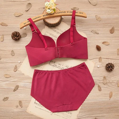 Wine Red Комплект с бюстгальтером для женщин, цельный бесшовный бюстгальтер без косточек, регулируемый бюстгальтер для девочек, комплект нижнего белья, сексуальный комплект с пуш-ап бюстгальтером и трусиками - Цвет: Wine Red