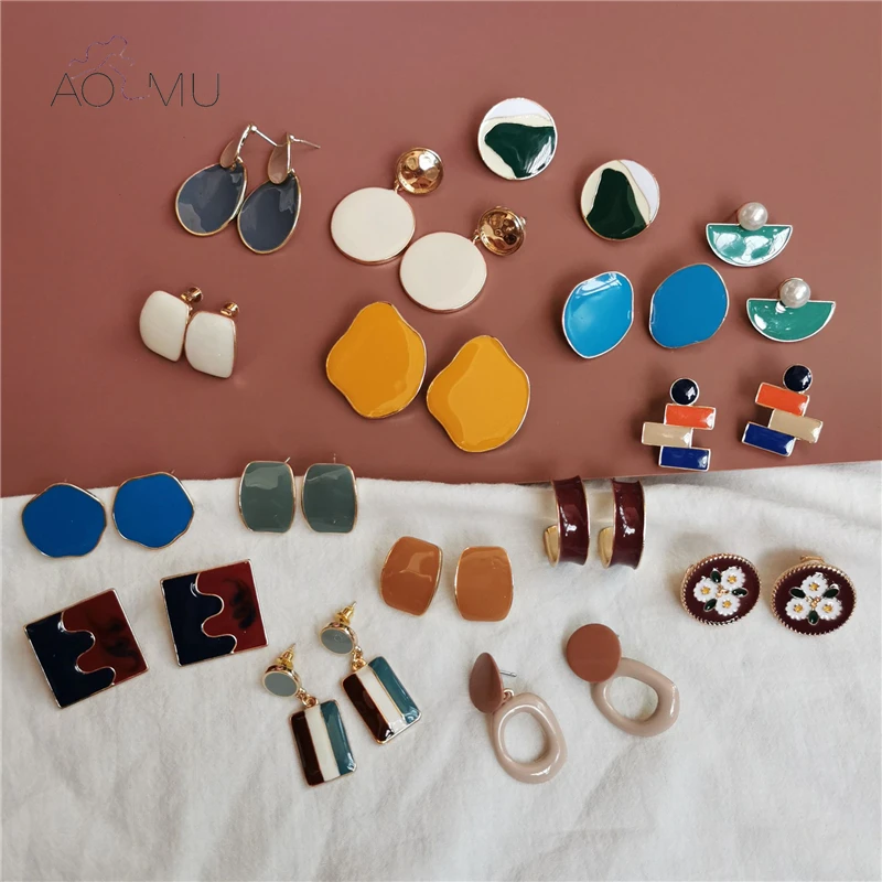 Женские асимметричные серьги гвоздики AOMU модные абстрактные металлические с