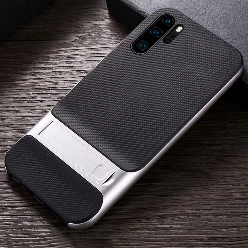 CAPSSICUM чехол с подставкой для huawei P30 Pro Чехол s PC силиконовый гибкий тонкий гелевый противоударный чехол с подставкой для задней панели P30PRO - Цвет: Серебристый