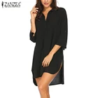 Асимметричный свободный пуловер ZANZEA, Женская однотонная блуза с отворотом, Офисная Женская Повседневная Элегантная блузка для работы, модная летняя блузка оверсайз 2021