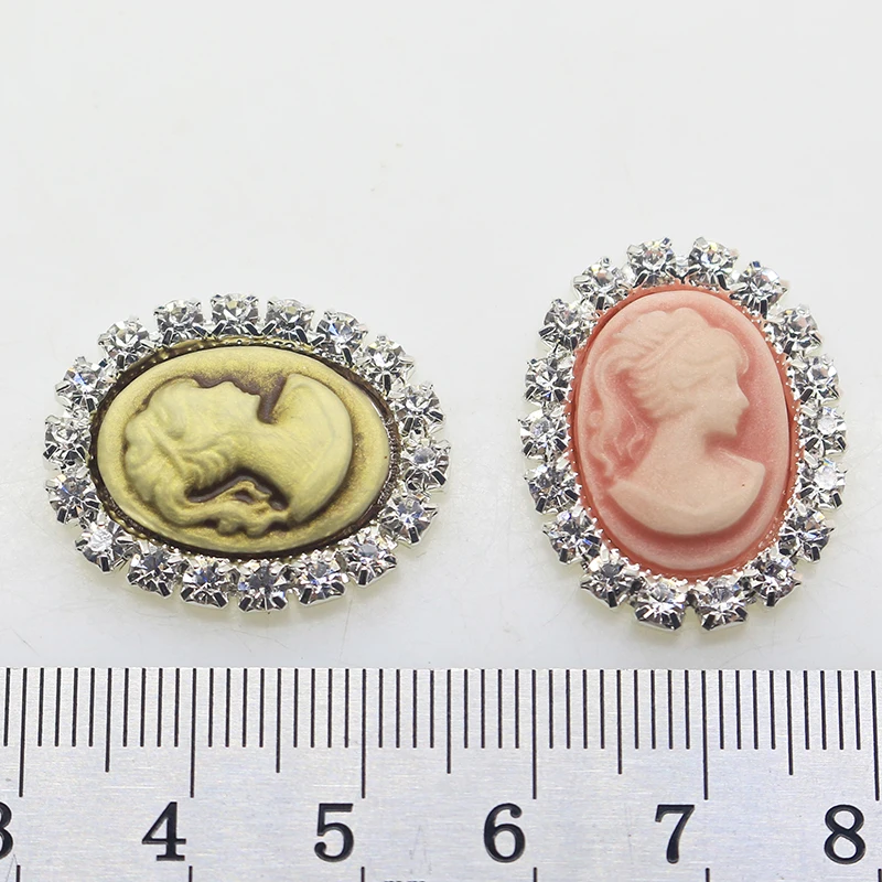 

10pcs/lot25*20MM Oval Rhinestone Button Clothing Beauty Head Craft Decorations DIY Wedding Decoration Materials