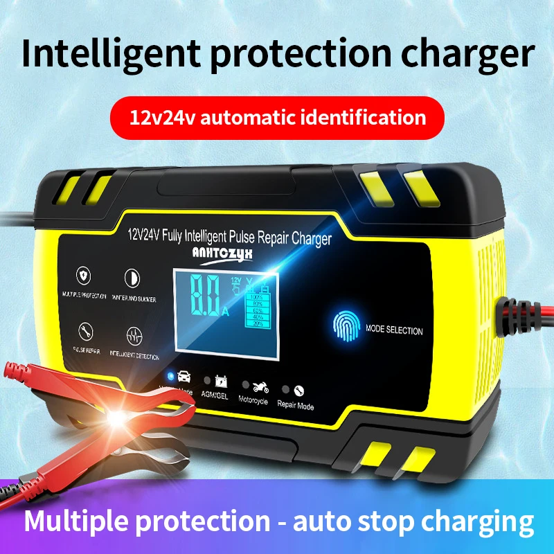

Car Battery Charger Auto 12/24V 8A Smart Full Automatic Soft Starter Acid Battery Chargers Digital LCD Display Start-Up For Car