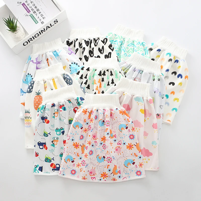 

Waterproof Diaper Skirt Baby Training Pant Cotton High Waist Leak-proof Urine Pad Underwear Children Nappy Cloth Dinosaur Design