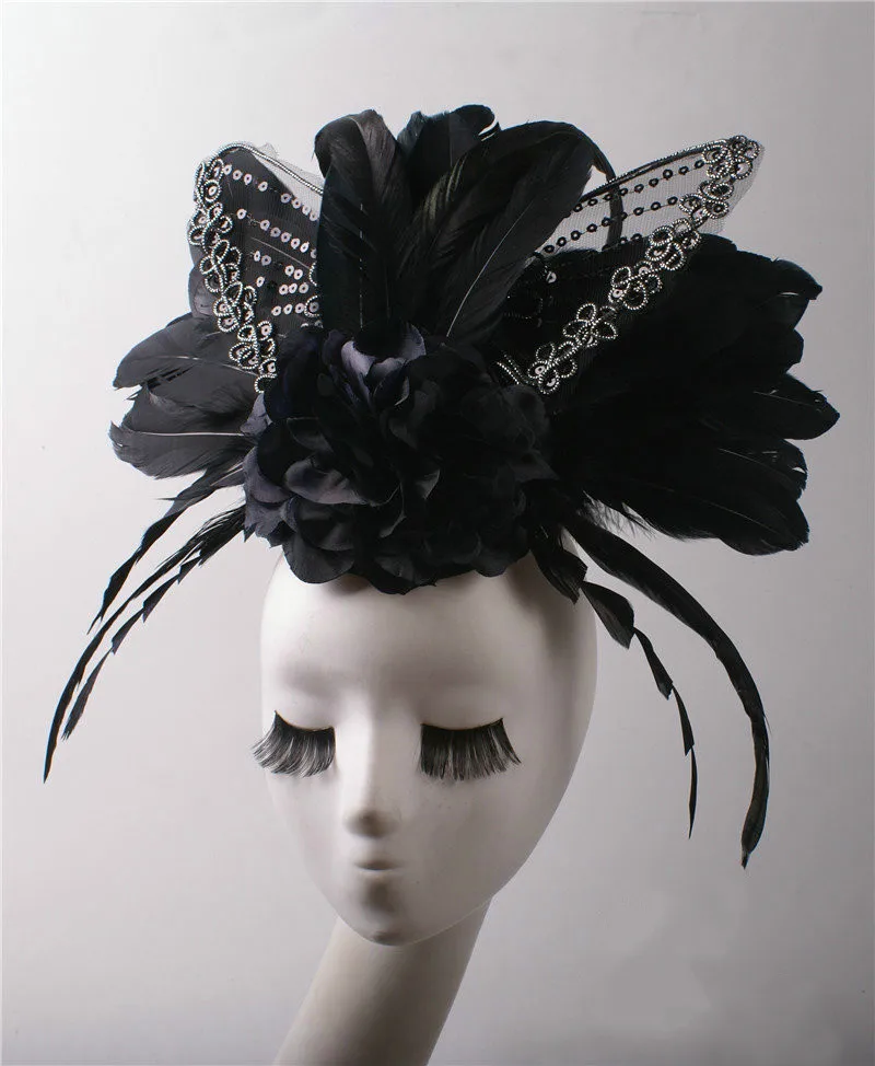 Creative black feather butterfly Headdress Halloween Carnival Stage Catwalk Hair Accessories Photography Performance Headwear | Украшения и