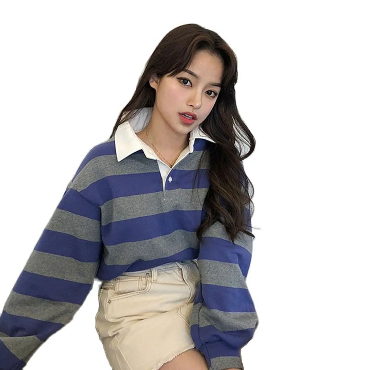 Пуловер женский полосатый в стиле ретро Свитшот Корейском Харадзюку модный