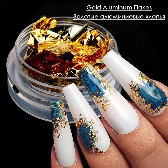 

1 Box Gold Glitter Flakes Irregular Aluminum Foil Sequins For Nails Chrome Powder summer Manicure Nail Art Decorations bz47840
