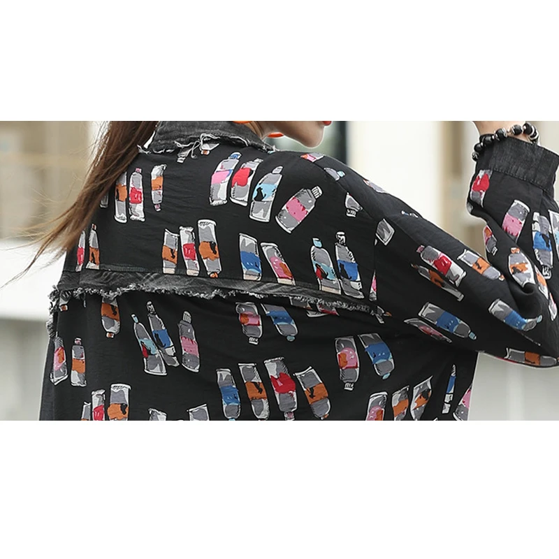 Женская Джинсовая блузка в стиле пэчворк Max LuLu черная винтажная Свободная