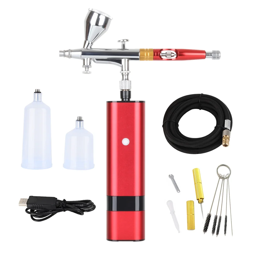 Mini Airbrush Kits Dual Action Spray Compressor Set High Pressure Cup Changeable For Painting Tattoo Cake Model Nail Make-Up