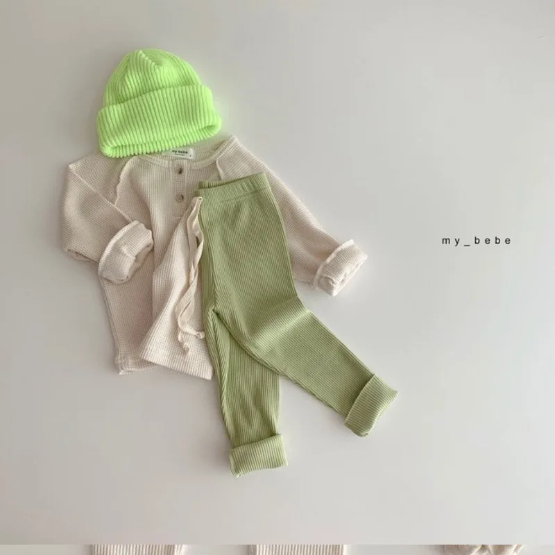 

2021 Spring New Baby Boys Waffle Loose Long Sleeve Striped T Shirts Infant Kids Girls Cotton Raglan Sleeve Tops