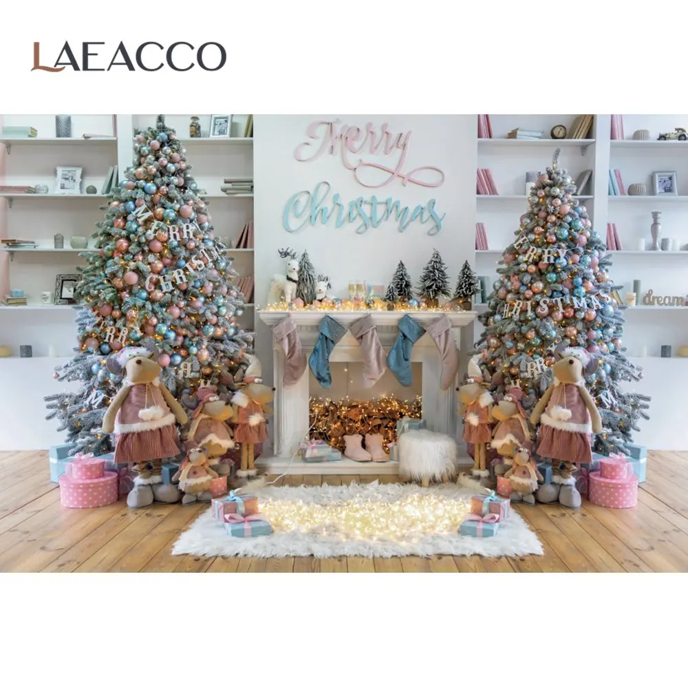 

Christmas Backdrop For Photography Modern Living Room Fireplace Carpet Gift Gray Wood Shelf Party Baby Interior Photo Background