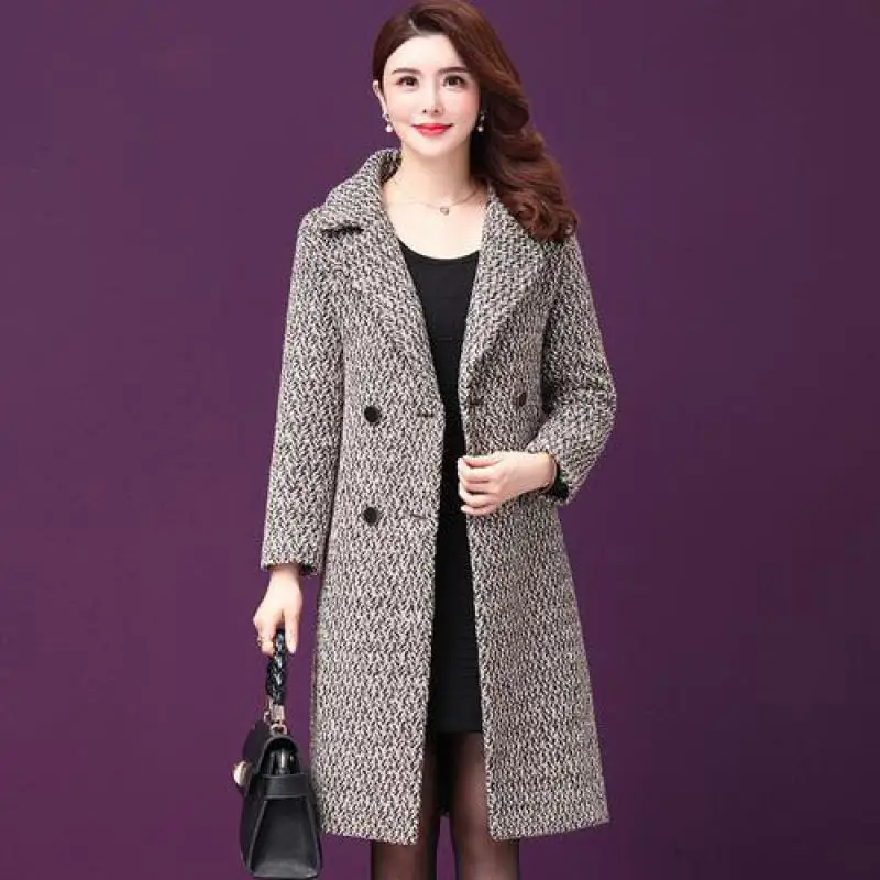 Женская винтажная шерстяная куртка с длинным рукавом двубортное пальто средней