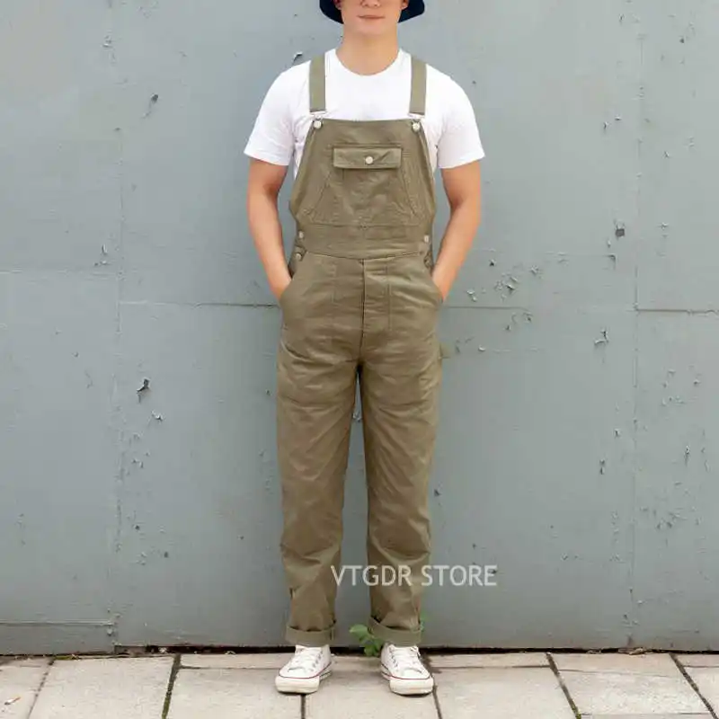 

Workwear HBT Retro Overalls Heavyweight Double Front Knee Men Suspenders Pants