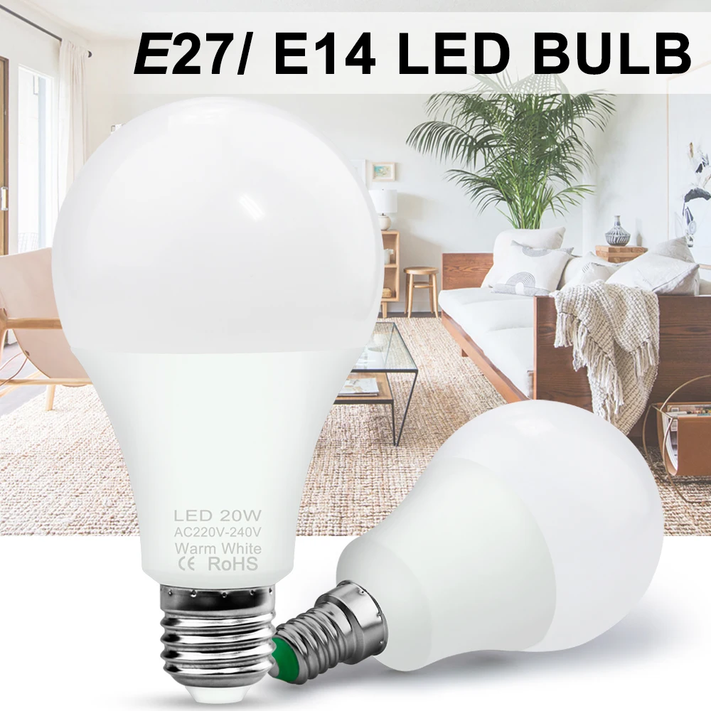 Светодиодный светильник E14 Светодиодный Светильник E27 220V SMD 2835 3W 6W 9W 12W 15W 18W 20W светодиодные лампы 240V