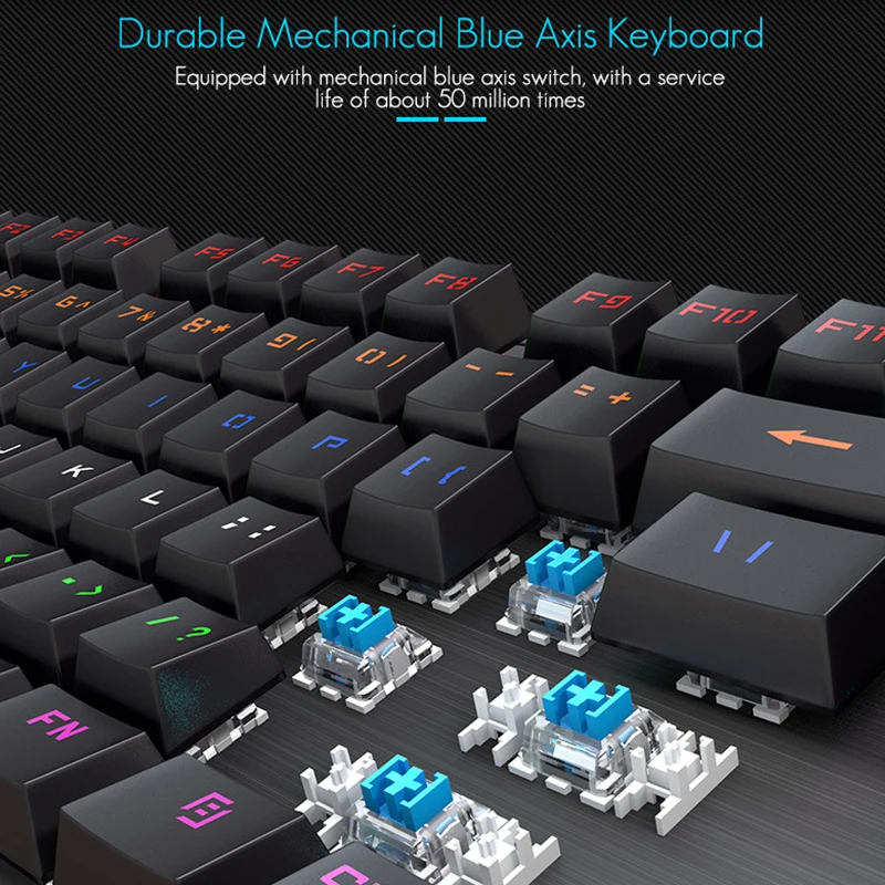 Фото Механическая игровая клавиатура Imice, проводная металлическая подсветка, RGB электронная соревнование еды курицы, зеленая ось, 87 клавиш, водон... №2