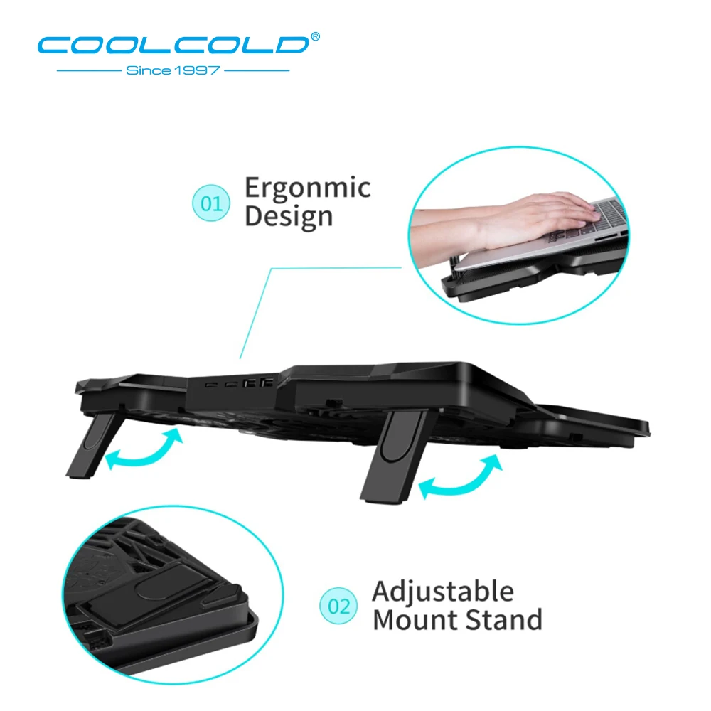 Охлаждающая подставка COOLCOLD для ноутбука 12 дюймов 13 14 15 6 17 с 4 вентиляторами 2 USB