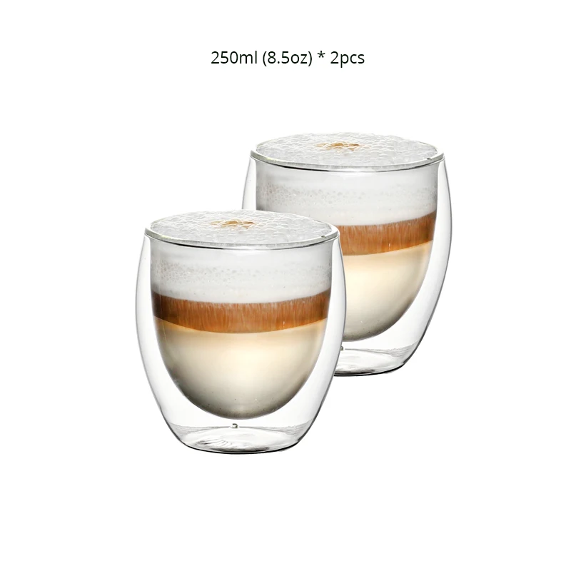 

Set of 2pcs 8.5ounce two layed glass coffee glass heat resistant borosilicate handmade blown coffee drinks glasses 250ml