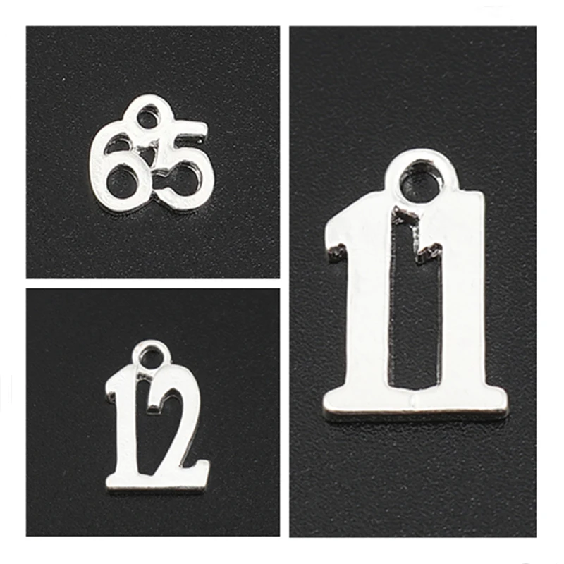 

20 шт Дорин коробка Znic легированные Подвески номер с серебряным покрытием сообщение "65" 11 "12" Подвески Ювелирные изделия 15 мм x 10 мм, отверстие: ...