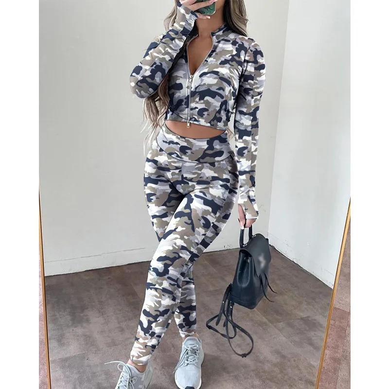 

Spring stand-up collar sweatshirt suit sportswear fashion women's two-piece casual top and trousers suit yoga suit high quality