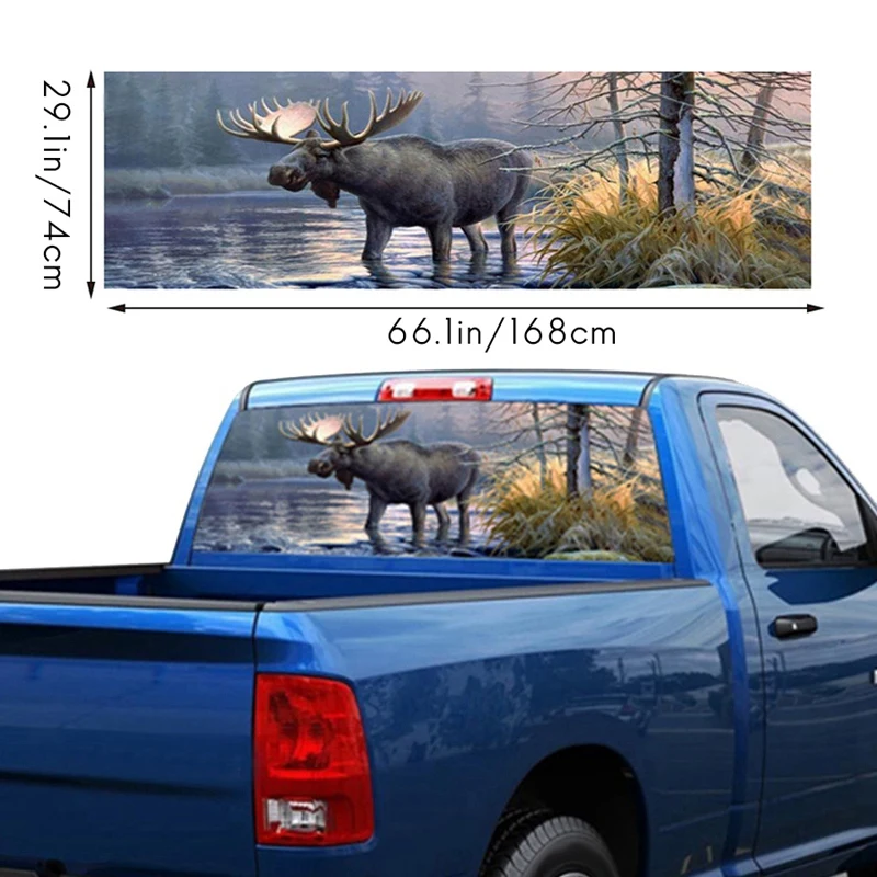 

Elk Reindeer for Truck Jeep Suv Pickup 3D Rear Windshield Decal Sticker Decal Rear Window Glass Poster 66.1 x 29.1Inch