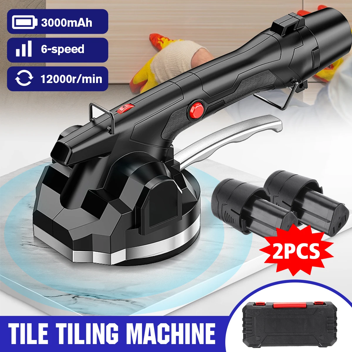 

3000W 6-Gears Tile Tiling Machine Adjustable can suck 100kg Floor Installation Tool Tile Suction Floor Wall +2 Battery + Bag