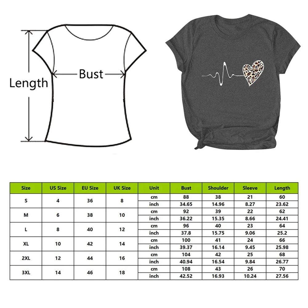 

MoneRffi Harajuku Woman Tshirts Love Leopard Printed Round Neck Short Sleeve T-shirts Tops Women 2021 Mujer Camisetas