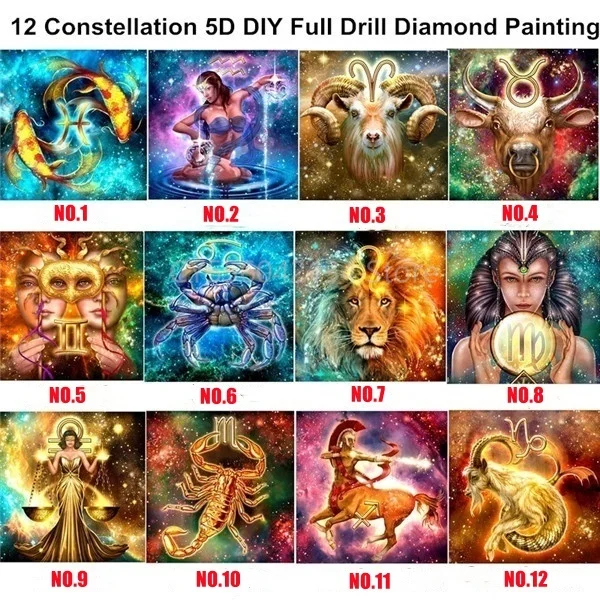 

5D DIY Full Drill Diamond Painting 12 Constellation Cross Stitch Embroidery Rhinestones Mosaic Kits Christmas Gift