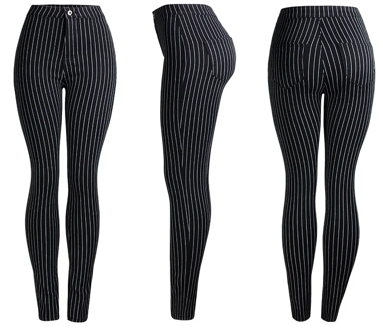

Ladies Black and White Vertical Striped Work Pencil Pants Women Streetwear Casual High Waist Skinny Pants Professional Trousers