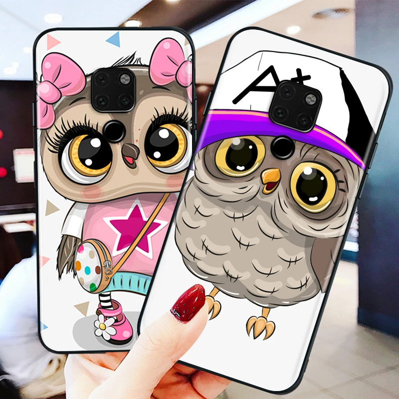 

Lovely Animal Owl for Huawei P Smart Mate 40 30 20 10 RS Lite Pro Plus Z S 2019 2020 2021 Black phone Case