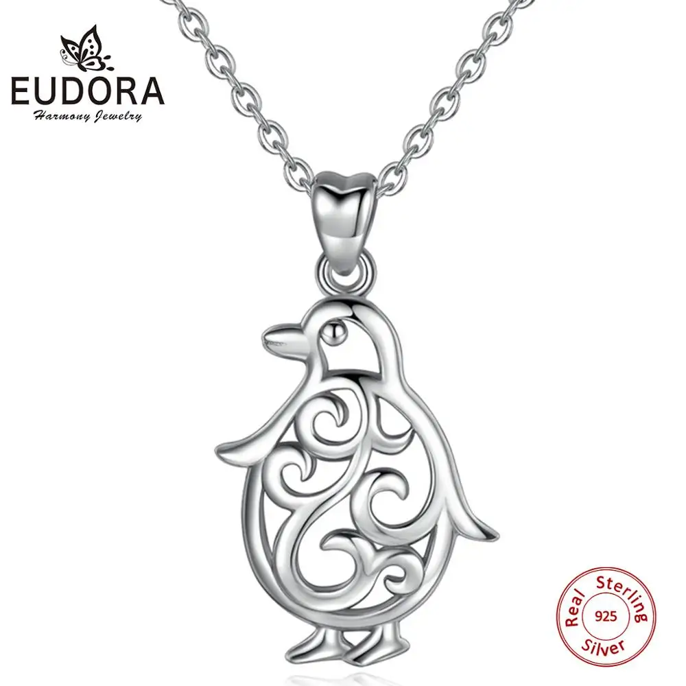 Юдора 100% стерлингового серебра 925 Симпатичные Пингвин кулон Цепочки и ожерелья