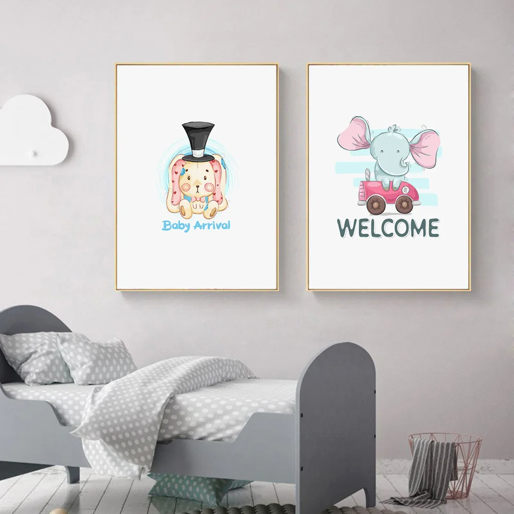 Милые животные слон жираф мальчик детская настенная Картина на холсте