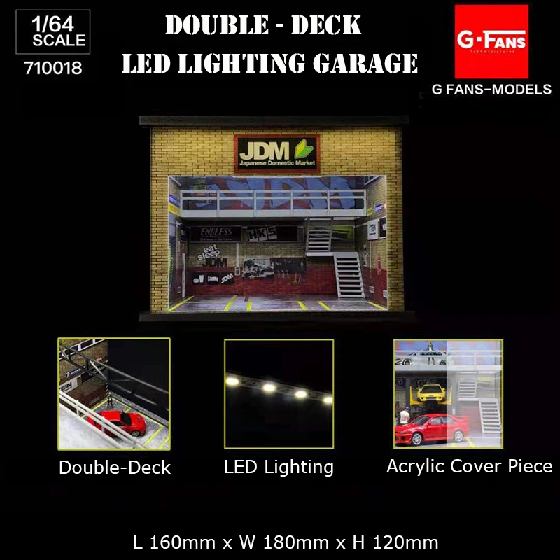 

Diorama POP Toys 1/64 G-Fans Double-Desk LED Lighting JDM Garage Model Car Collection Display Gifts Toy