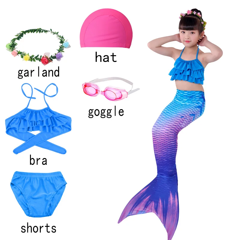 6pcs with blue-G ; комплект из 3 предметов на Хэллоуин; детский купальник с хвостом русалки и шортами для девочек; платье для плавания с топом для девочек - Цвет: 6pcs with blue-G