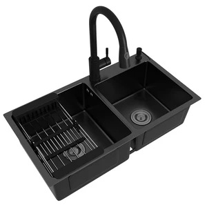 black nano thick 304 stainless steel kitchen manual sink double sink under counter basin sink sink free global shipping