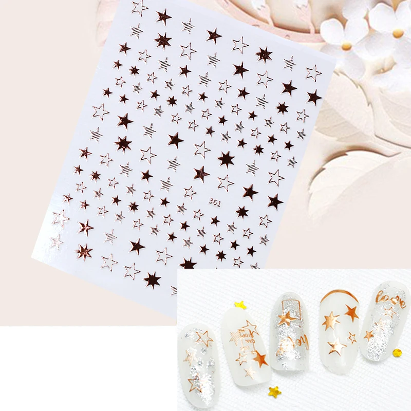 1 лист звезда Алфавит геометрические наклейки для ногтей розовое золото перо