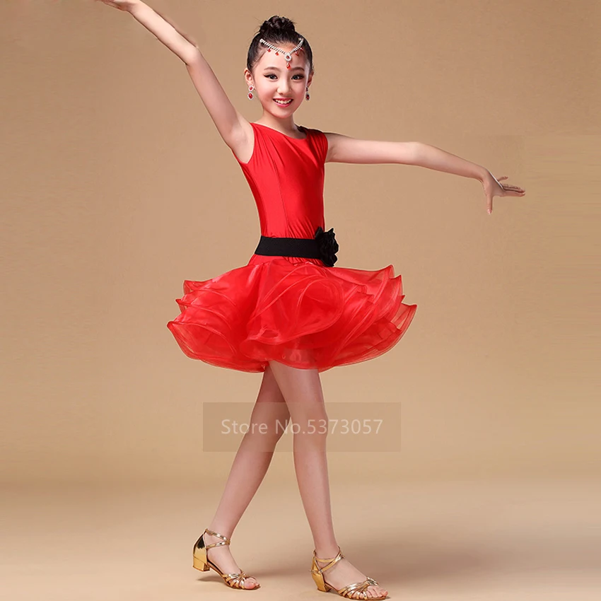 

100-160CM Latin Dance Dress Tutu Ballroom Competition Kids Dance Costume Modern for Girl Salsa Tango Dancing Practice Clothing