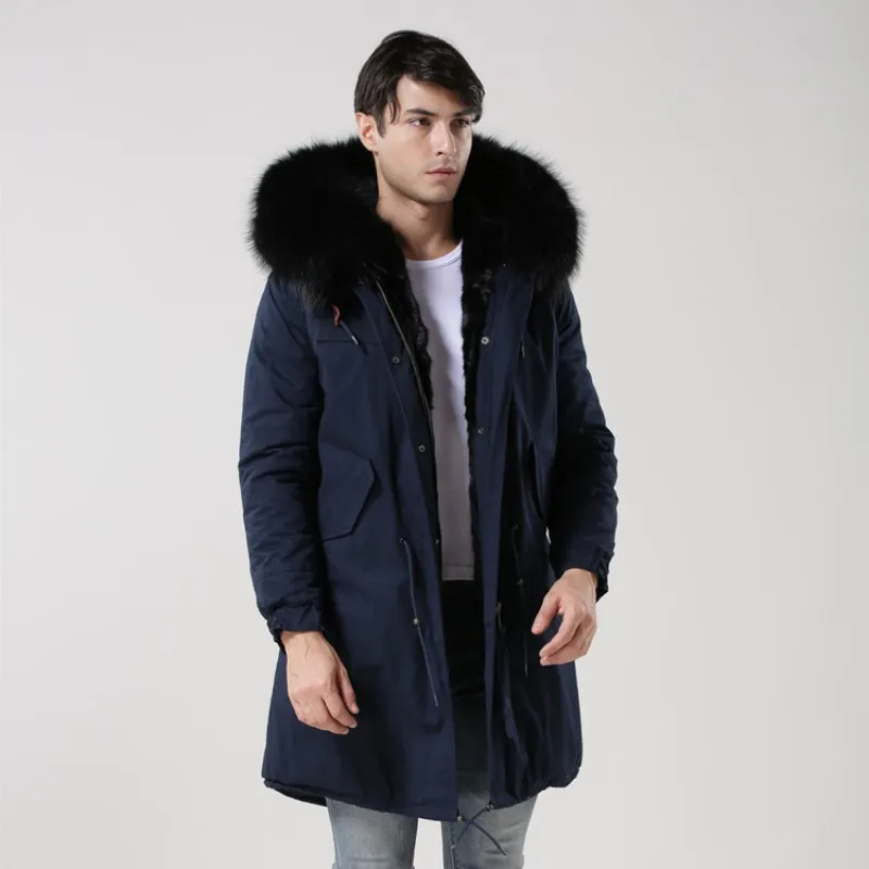 

Brand Winter Top Real Fur Collar Hoodie Mens Parka Warm Fur Lining Overcoat Cotton Long Jackets Men Plus Size 4XL Military Coats