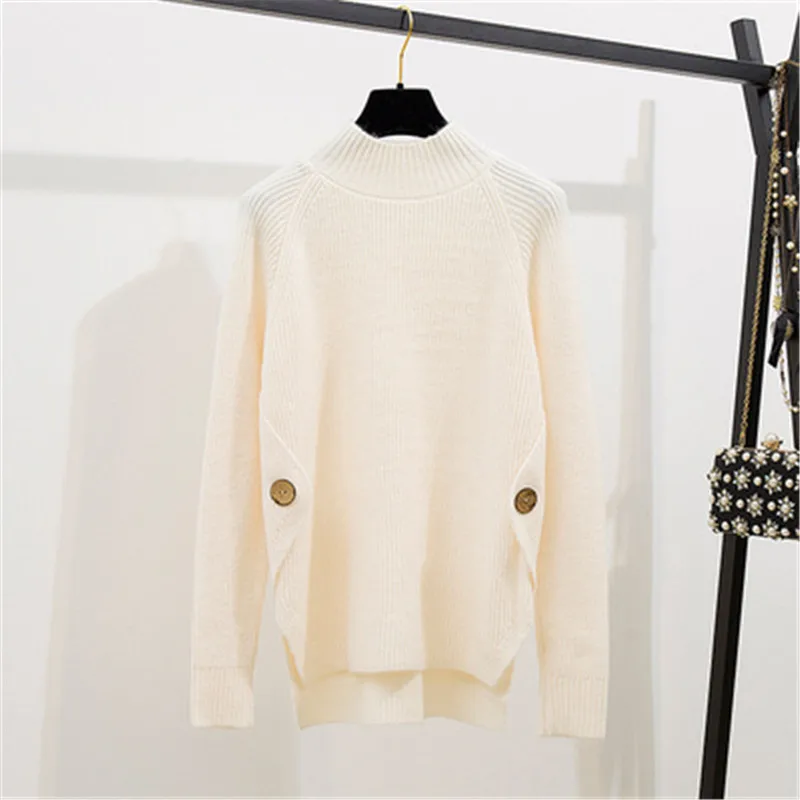 Женский вязаный комплект из 2 предметов пуловер с высоким воротником и шерстяная