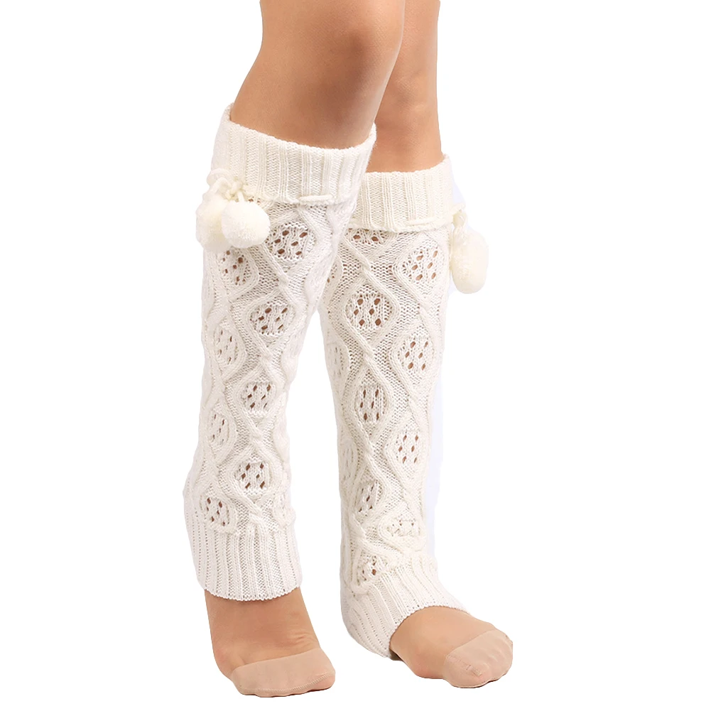Warmers Knee High Boot Socks with Fur Ball Women Fashion Knitting Footless Leg 2019 | Женская одежда