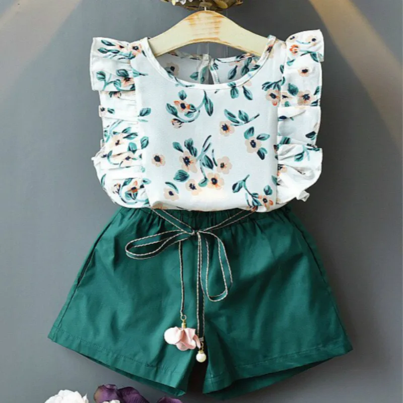 Костюм для девочек на весну и лето новинка Детская футболка без рукавов с