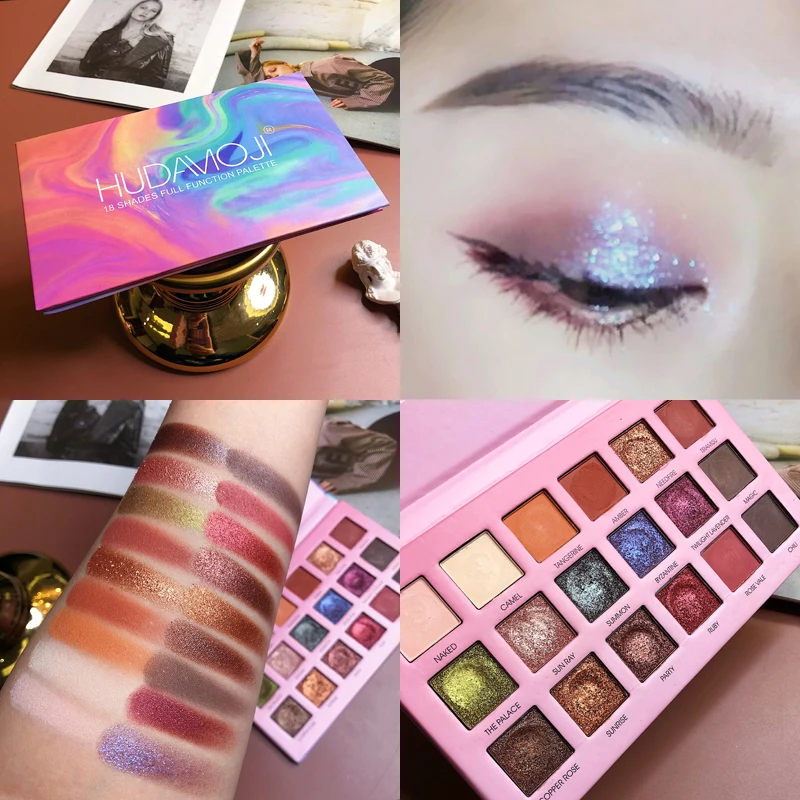 

HUDAMOJI 18 Color Eye Shadow Chocolate Rose Eyeshadow Palette Pearly Matte Sequin Glitter Shadow Cosmetics Eye Makeup New TSLM2