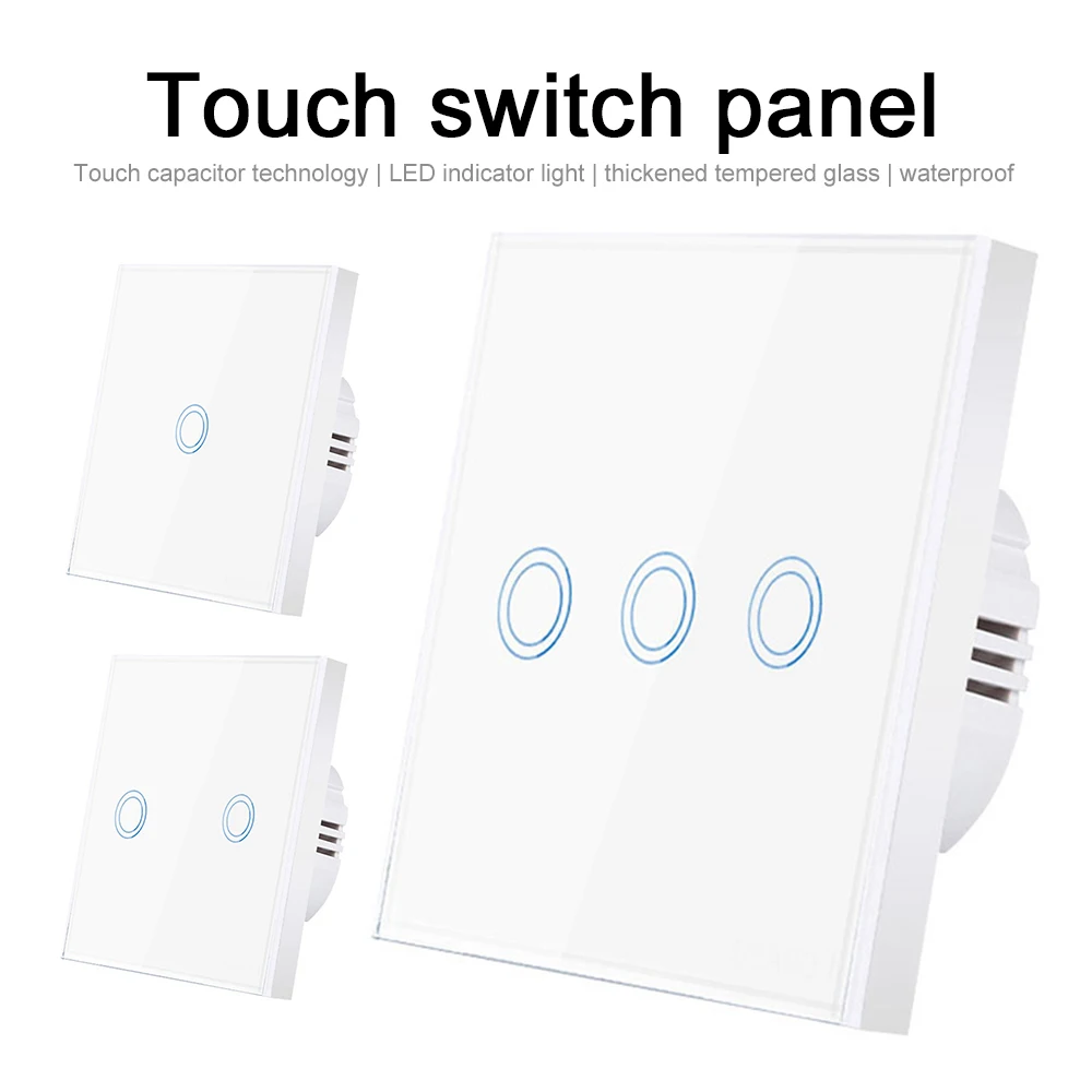 

EU Touch Switch AC 110-240V Waterproof Tempered Glass 1/2/3 Way Lamp On Off Panel Light Touch Switch for Home Office Hotel