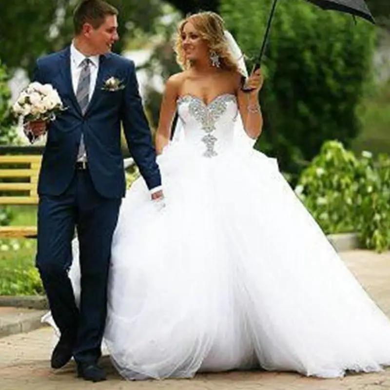

Ball Gown Wedding Dresses 2016 vestido de noiva White Tulle Sweetheart Princess Dress Weddings crystal louisvuigon