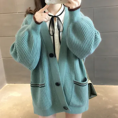 Свитер кардиганы женская верхняя одежда вязаное пальто однобортное v образный