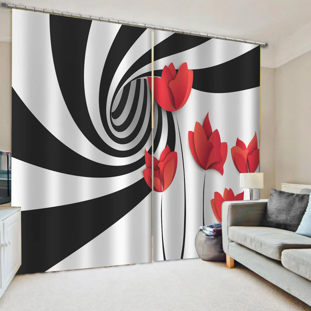 

Modern Blackout Curtain rose Curtains For Living Room Bedroom Window Treatment Black and white Cortinas Drapes